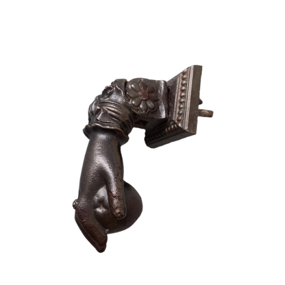 French antique woman's hand door knocker made from decorative cast iron