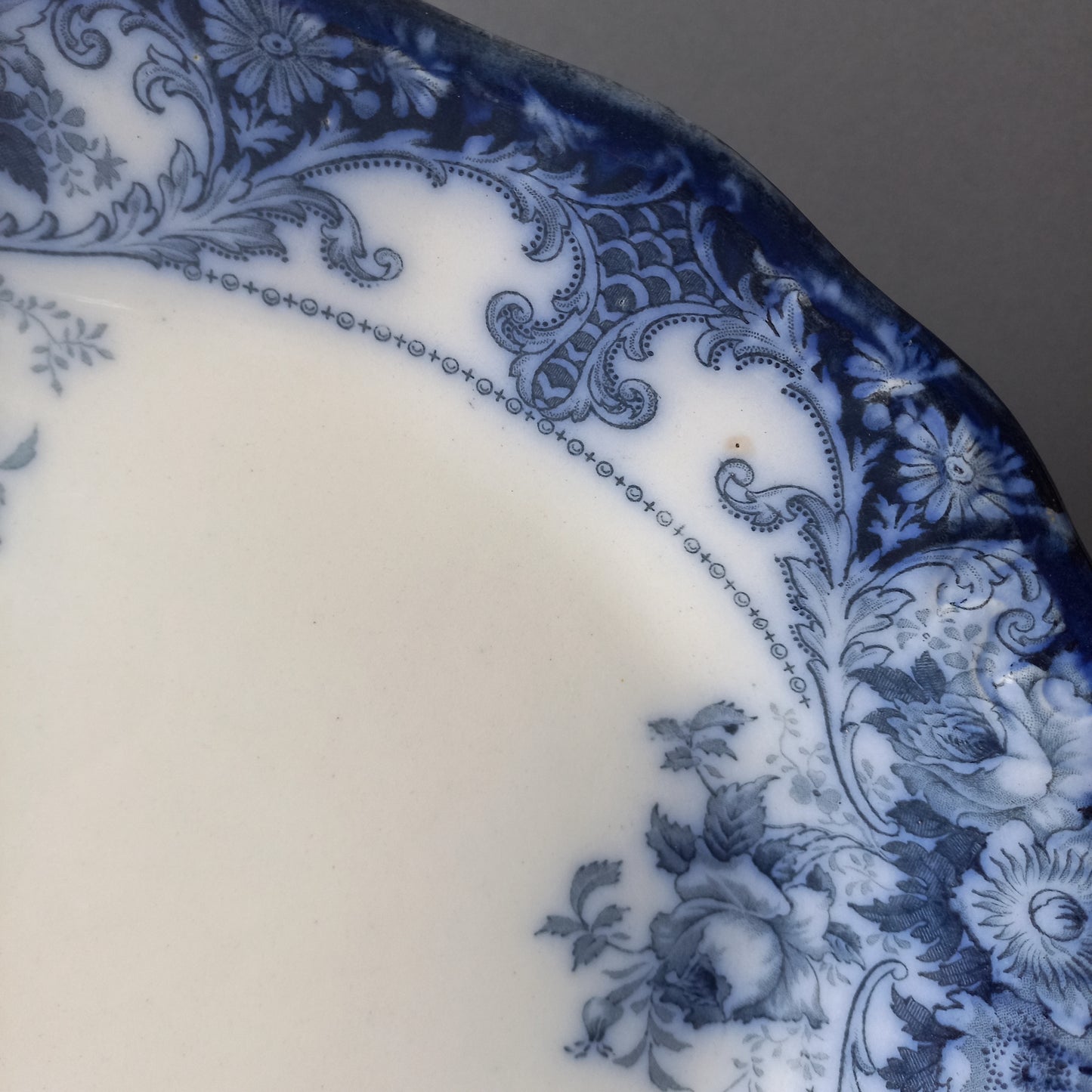 Antique ironstone oval serving plate with blue floral pattern, antique serving platter