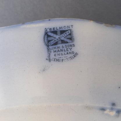 Antique ironstone oval serving plate with blue floral pattern, antique serving platter