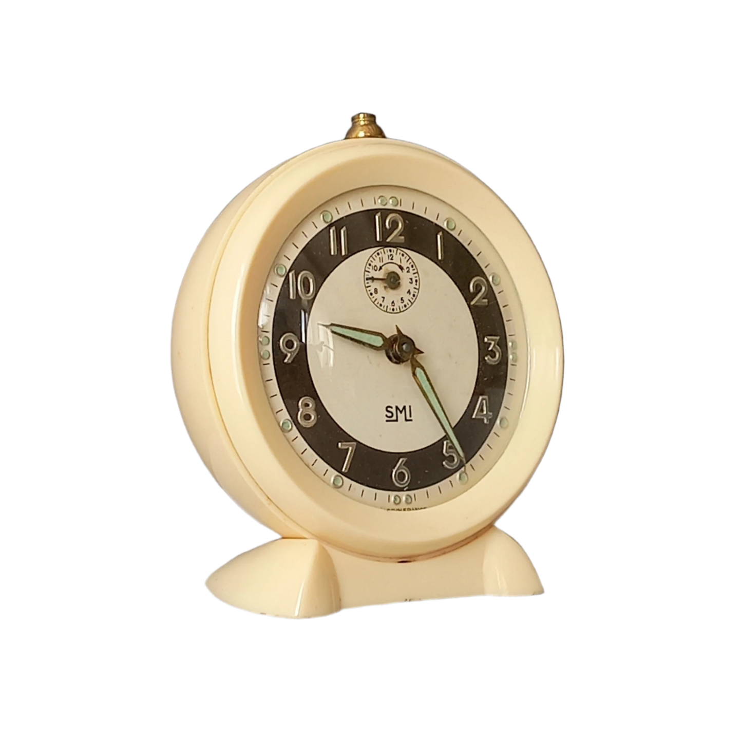 French vintage cream alarm clock by SMI, art deco mechanical clock