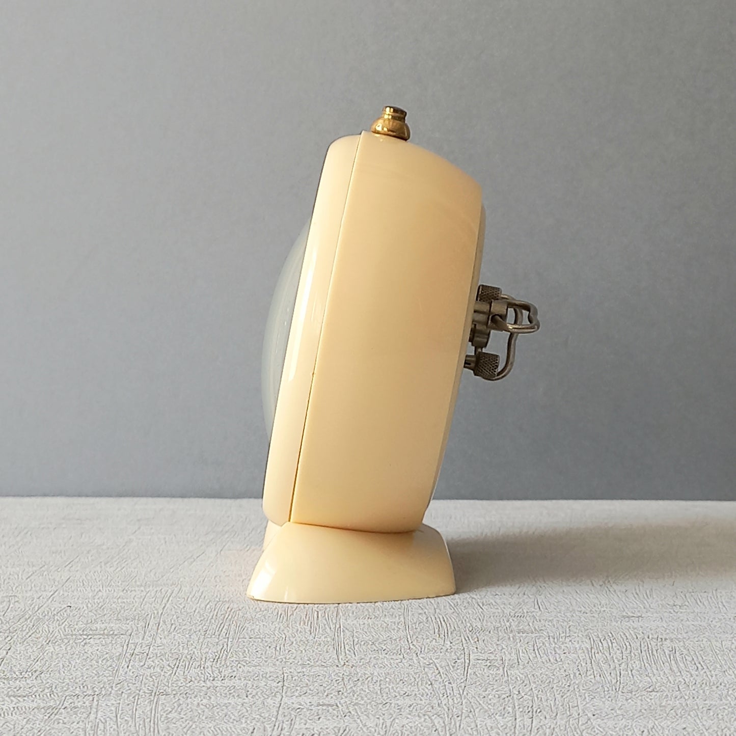 French vintage cream alarm clock by SMI, art deco mechanical clock