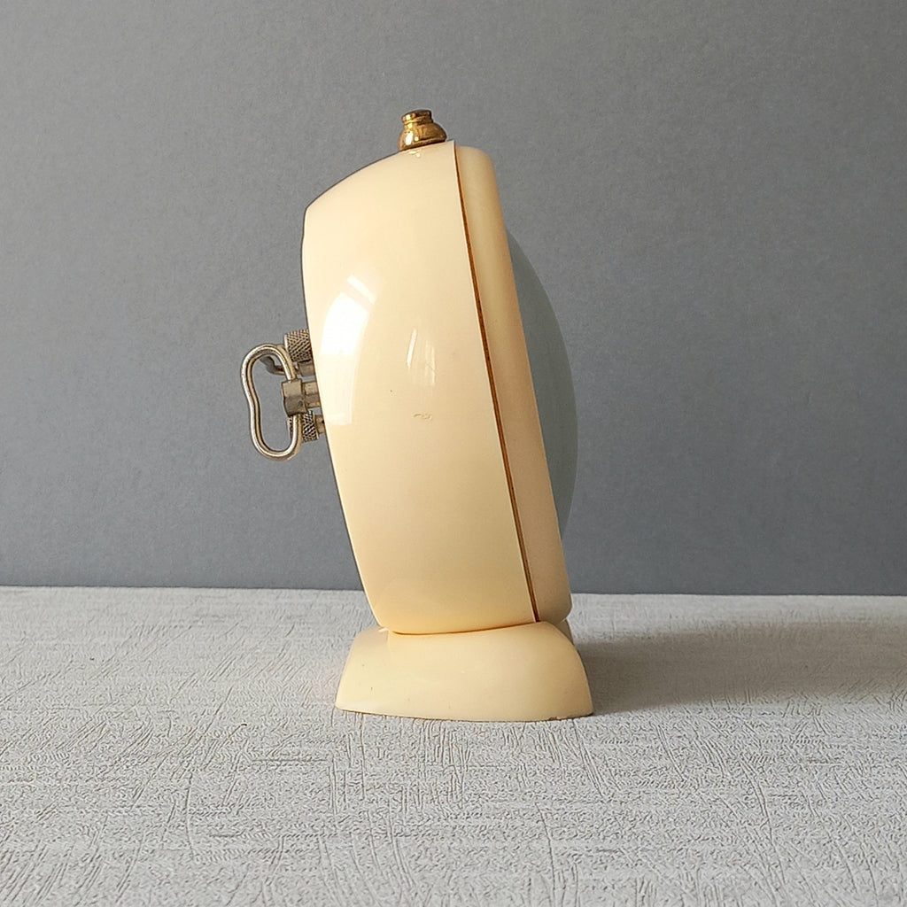 French vintage cream alarm clock by SMI, art deco mechanical clock