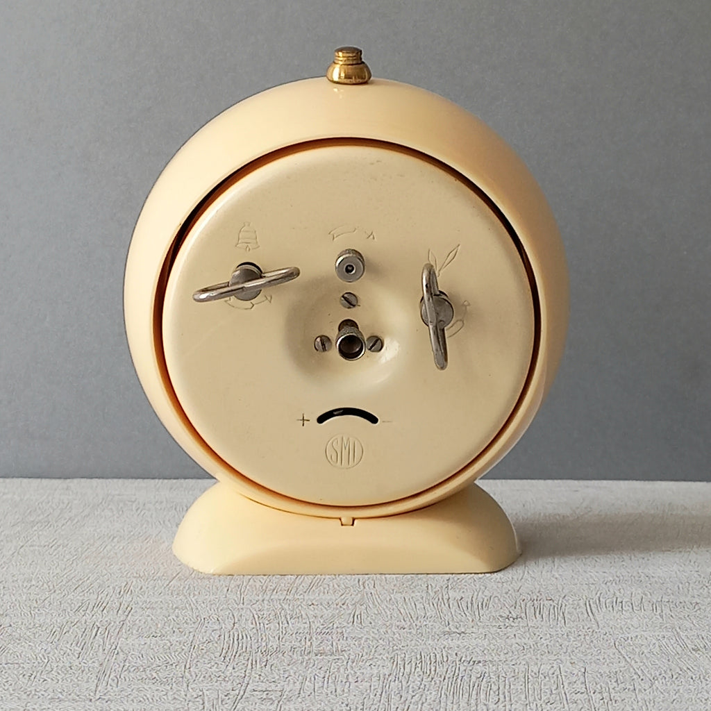 French vintage cream alarm clock by SMI, art deco mechanical clock