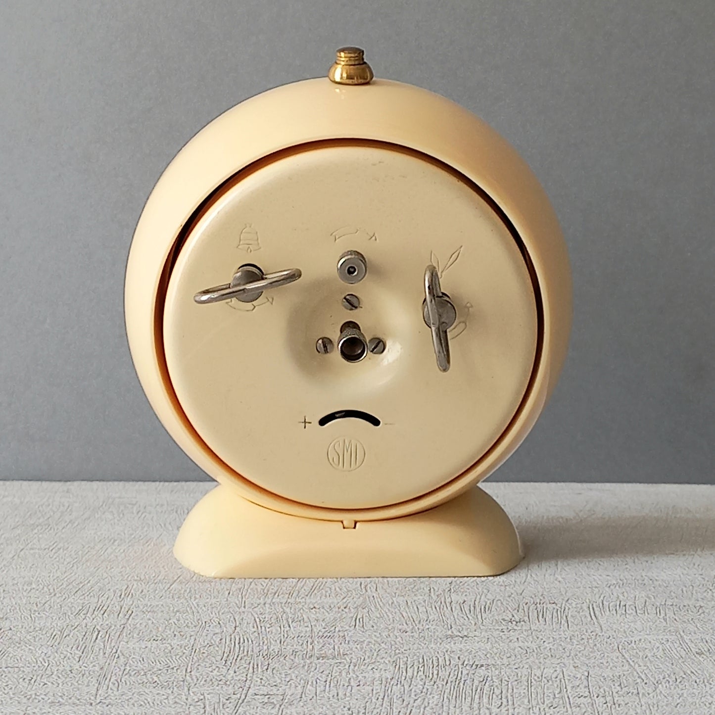 French vintage cream alarm clock by SMI, art deco mechanical clock
