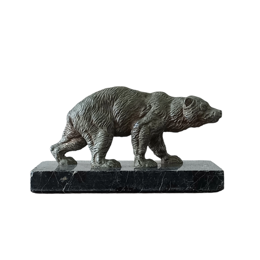 French Vintage Art Deco Metal Bear Ornament On Marble