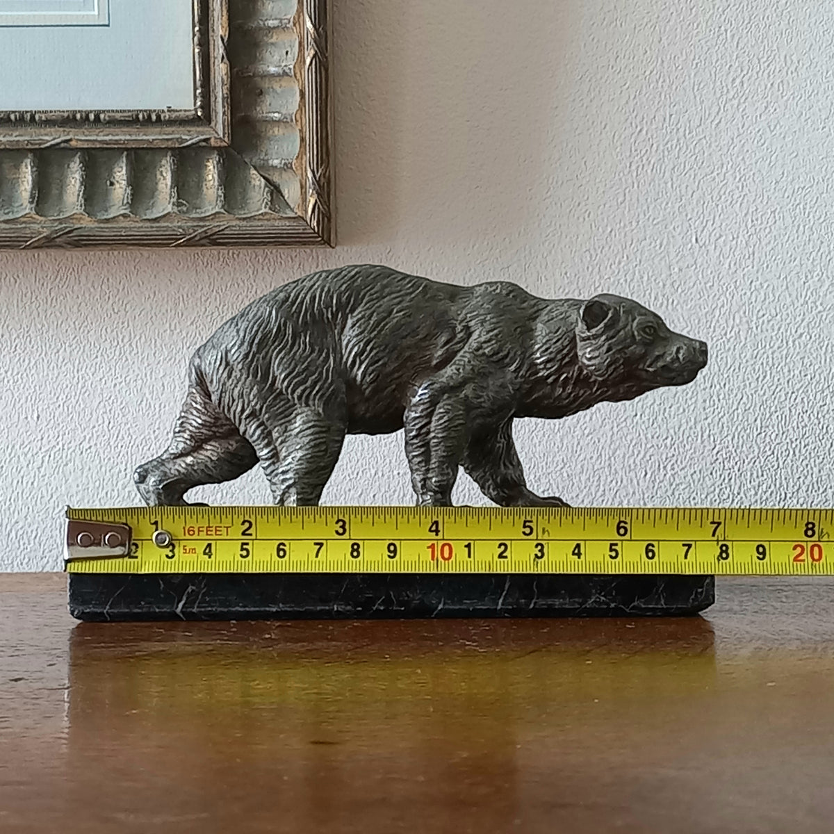 French Vintage Art Deco Metal Bear Ornament On Marble