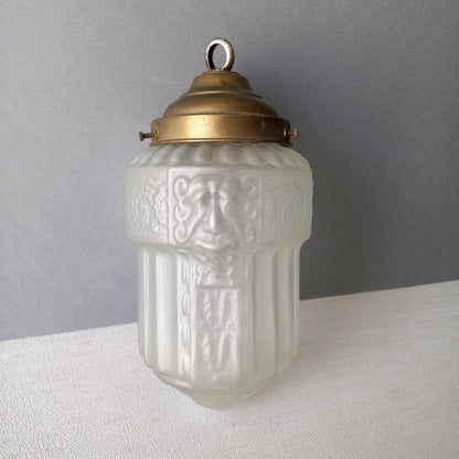 Small art deco decorative hanging lamp with decorative frosted glass lampshade