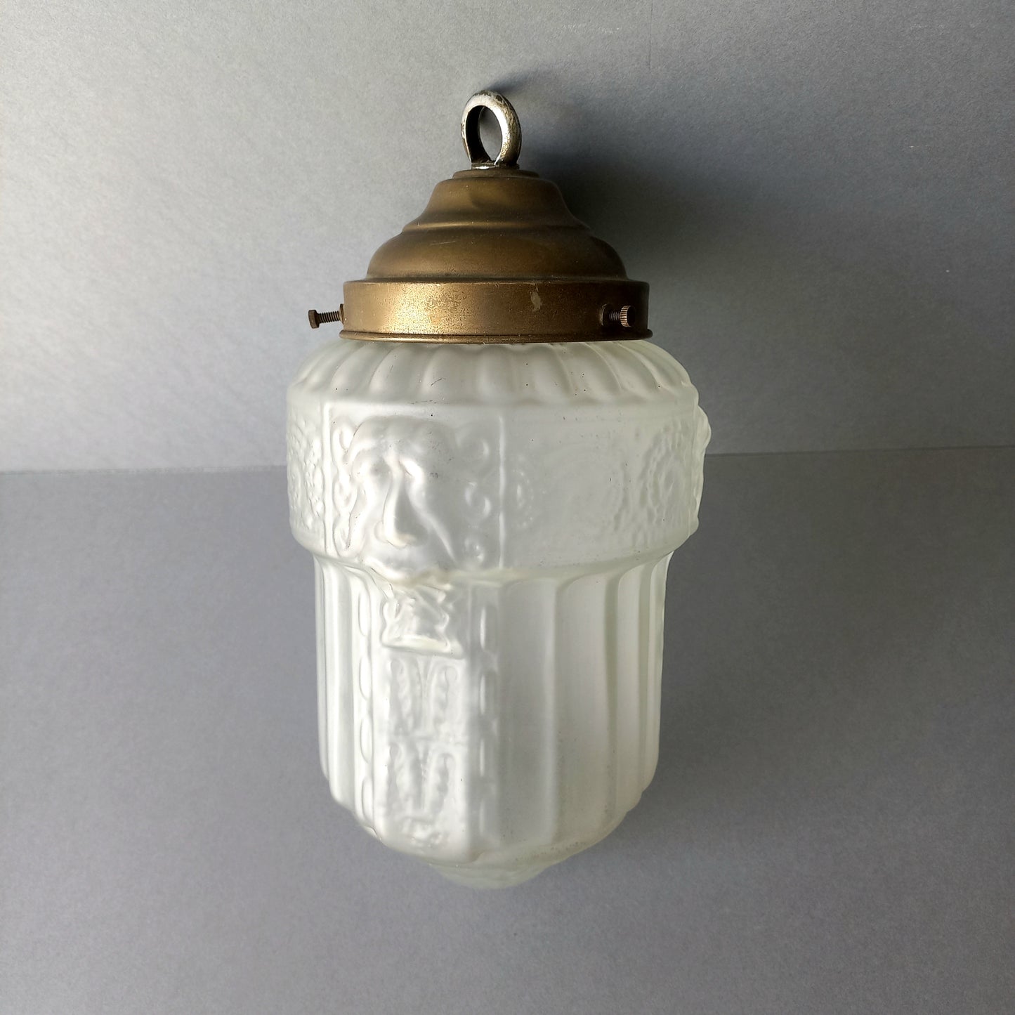 Small art deco decorative hanging lamp with decorative frosted glass lampshade