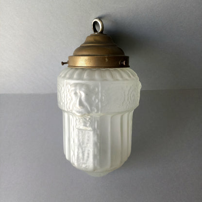 Small art deco decorative hanging lamp with decorative frosted glass lampshade