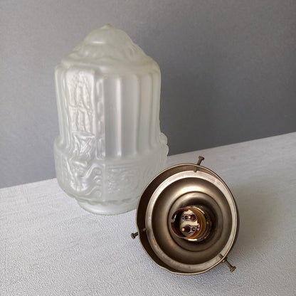 Small art deco decorative hanging lamp with decorative frosted glass lampshade
