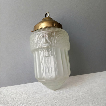 Small art deco decorative hanging lamp with decorative frosted glass lampshade