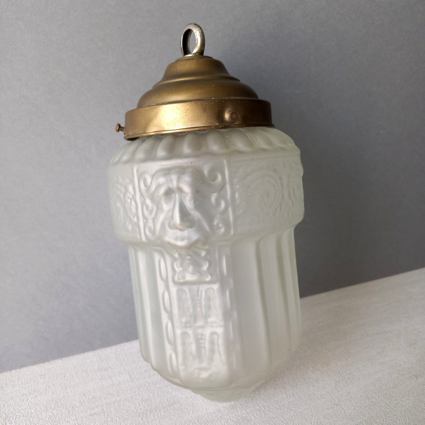 Small art deco decorative hanging lamp with decorative frosted glass lampshade