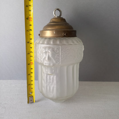 Small art deco decorative hanging lamp with decorative frosted glass lampshade