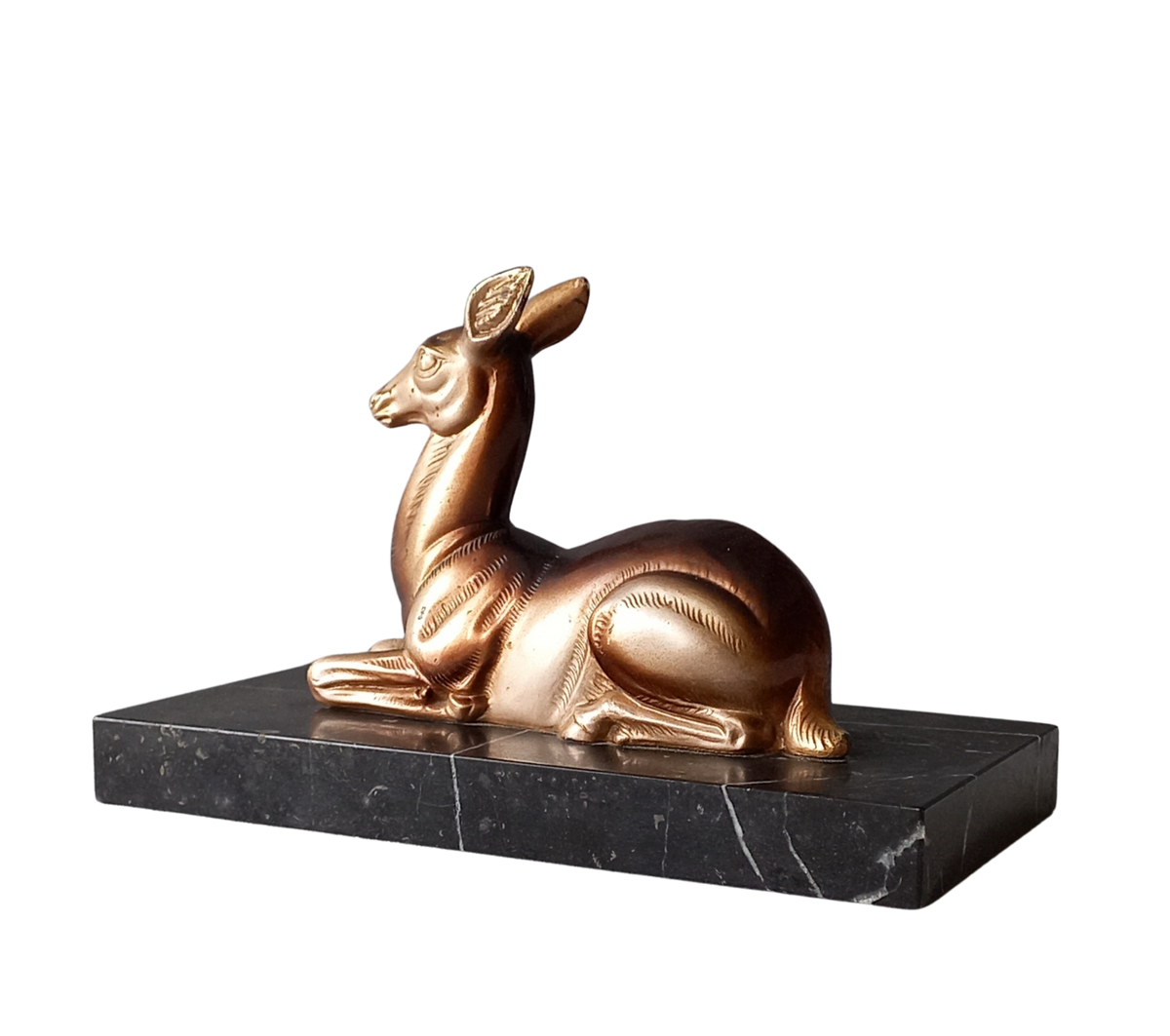 Vintage deer ornament on a marble base, art deco desk decor