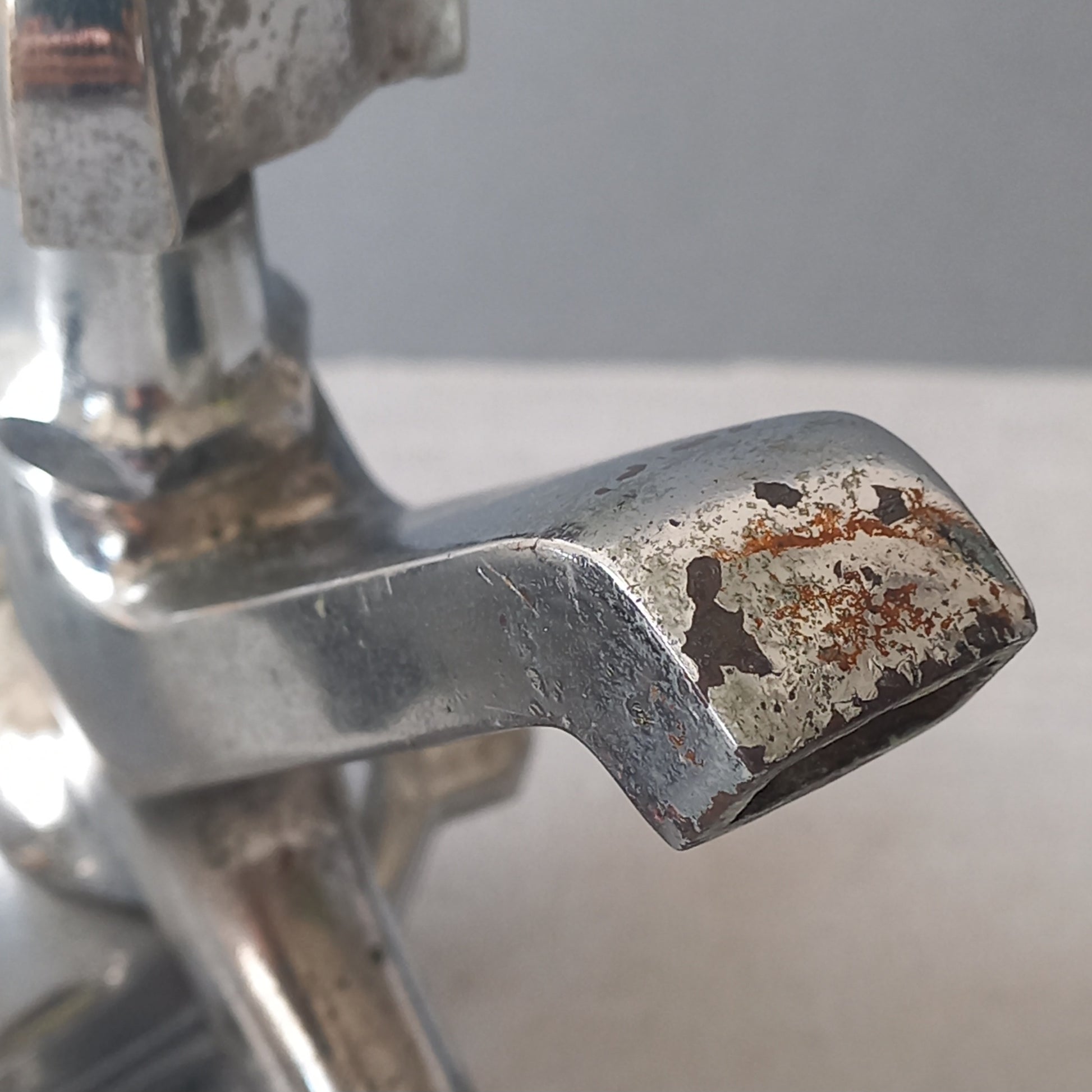 Stylish French vintage hot and cold faucet taps that are heavy, quality pieces probably dating from the 1930s time-frame. These old taps are being sold only as a restoration piece or project.