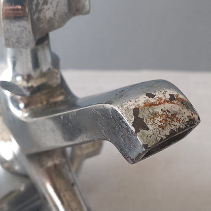 Stylish French vintage hot and cold faucet taps that are heavy, quality pieces probably dating from the 1930s time-frame. These old taps are being sold only as a restoration piece or project.