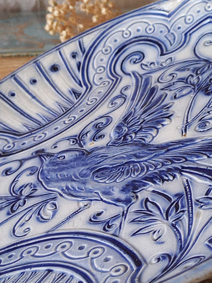 antique decorative majolica plate by premier Belgian manufacture, Wasmuel.