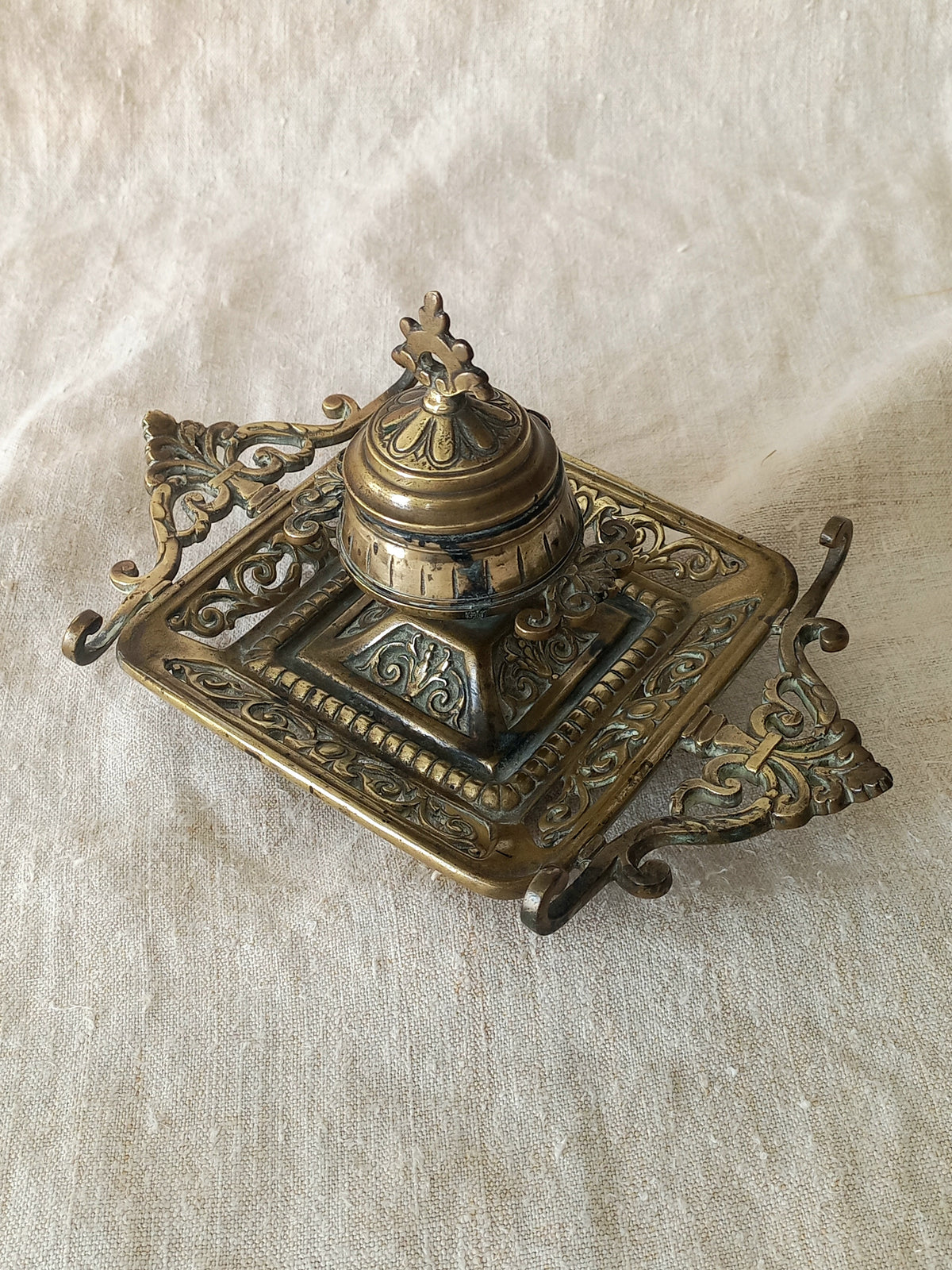 Antique Decorative Brass Inkwell