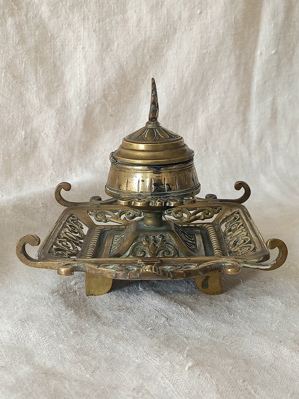 Antique Decorative Brass Inkwell