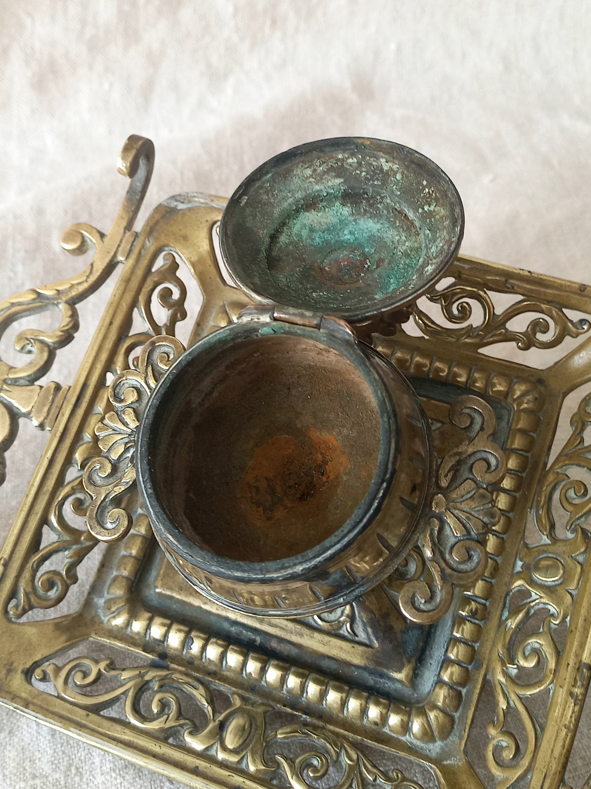 Antique Decorative Brass Inkwell