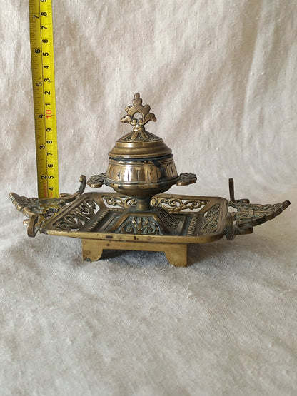 Antique Decorative Brass Inkwell