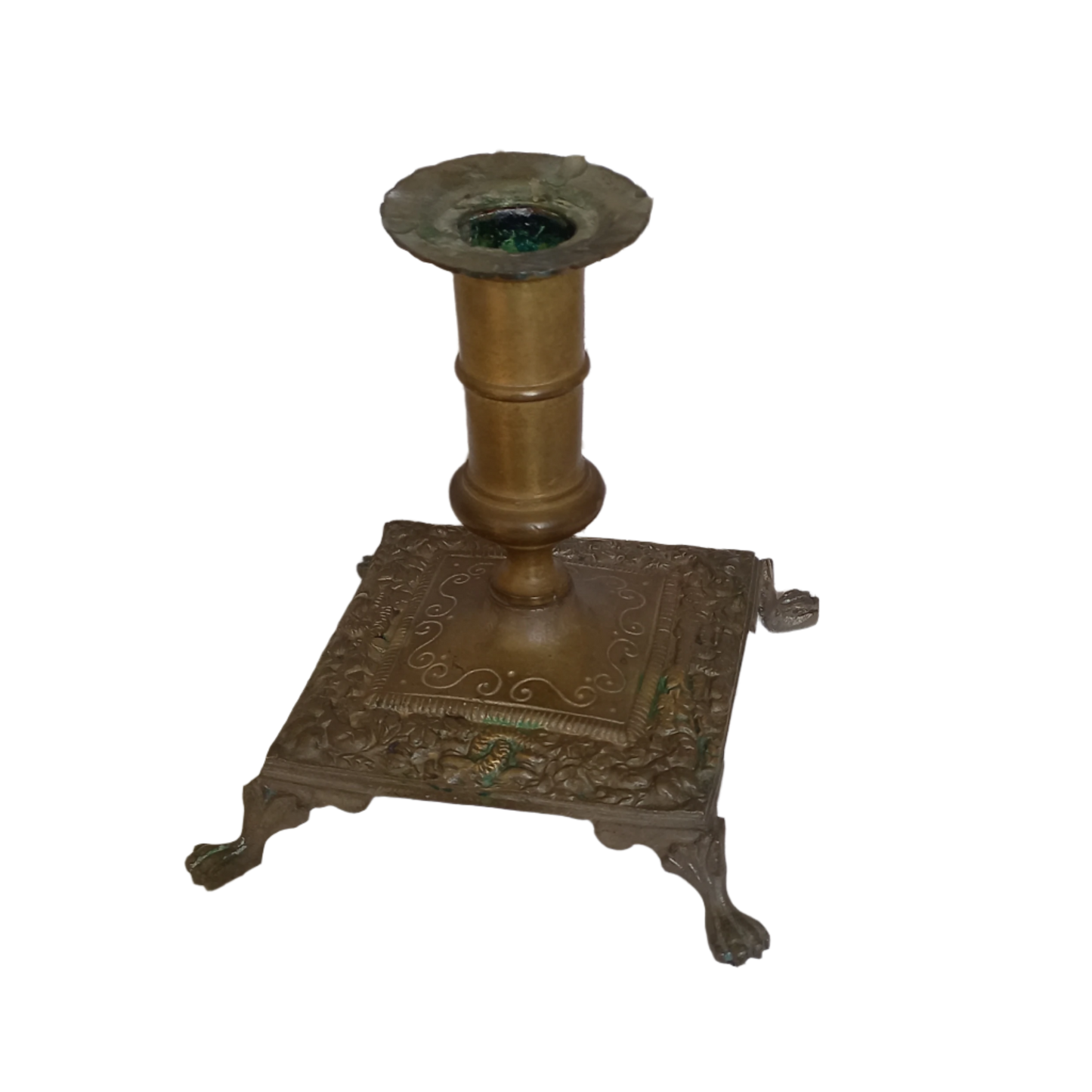 Small decorative antique candle stick holder with four little feet