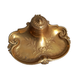 Decorative vintage brass inkwell with white porcelain ink cup
