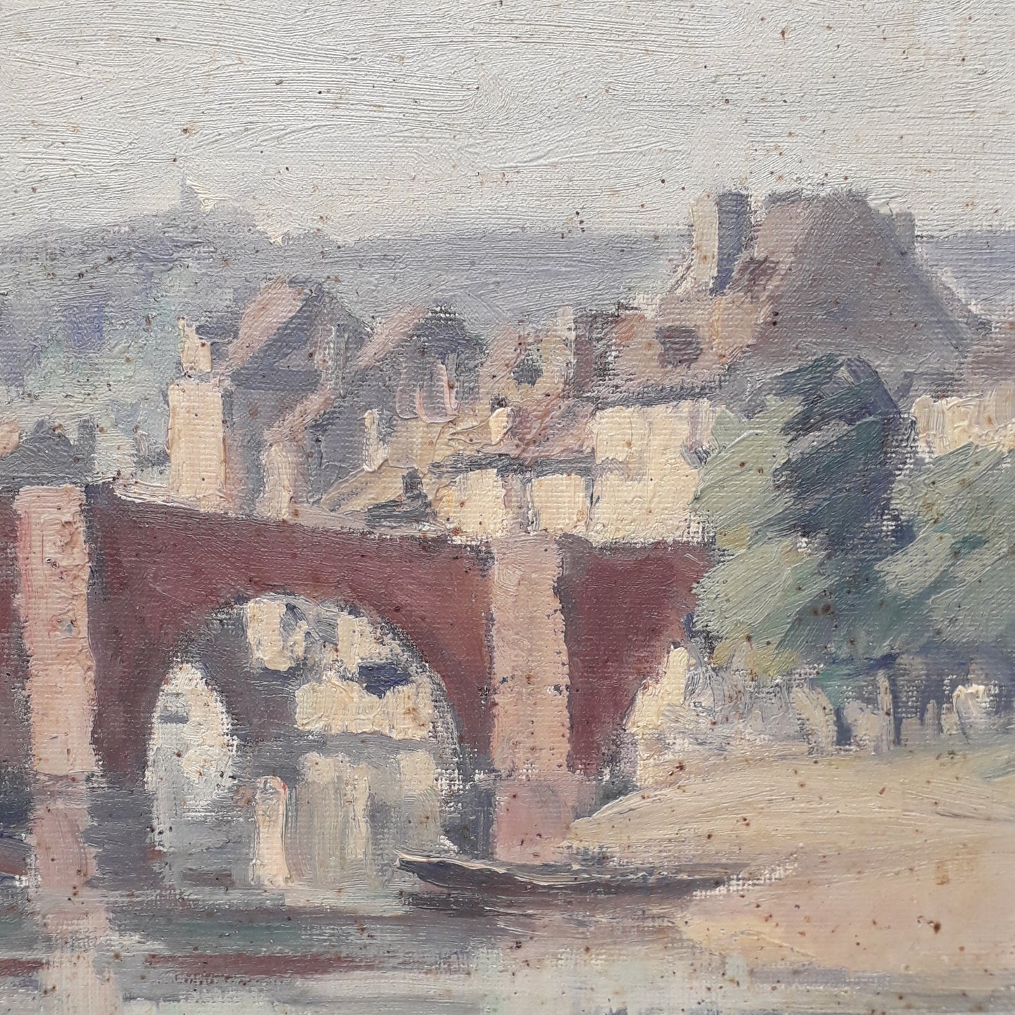 An exciting find and truly fabulous French vintage/antique oil painting depicting the old bridges of Espalion, Aveyron in France. The painting is signed Henri Le Clerc. Stretched canvas on wooden frame; to the rear on the wooden stretcher in very faded pencil is the location - my google search bought up a current view of this scene and little has changed. There is no date, although I guesstimate this painting to have been created in the early to mid 20th century.