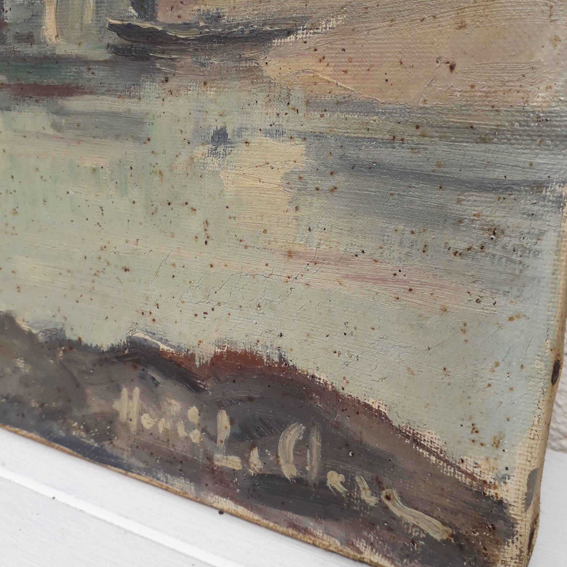 An exciting find and truly fabulous French vintage/antique oil painting depicting the old bridges of Espalion, Aveyron in France. The painting is signed Henri Le Clerc. Stretched canvas on wooden frame; to the rear on the wooden stretcher in very faded pencil is the location - my google search bought up a current view of this scene and little has changed. There is no date, although I guesstimate this painting to have been created in the early to mid 20th century.