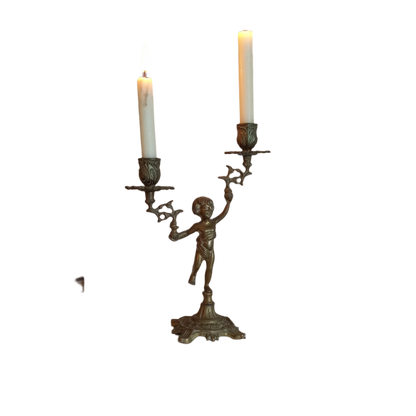 Vintage brass cherub double candlestick holder