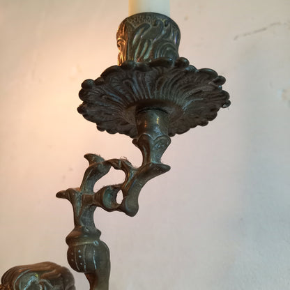 Vintage brass cherub double candlestick holder