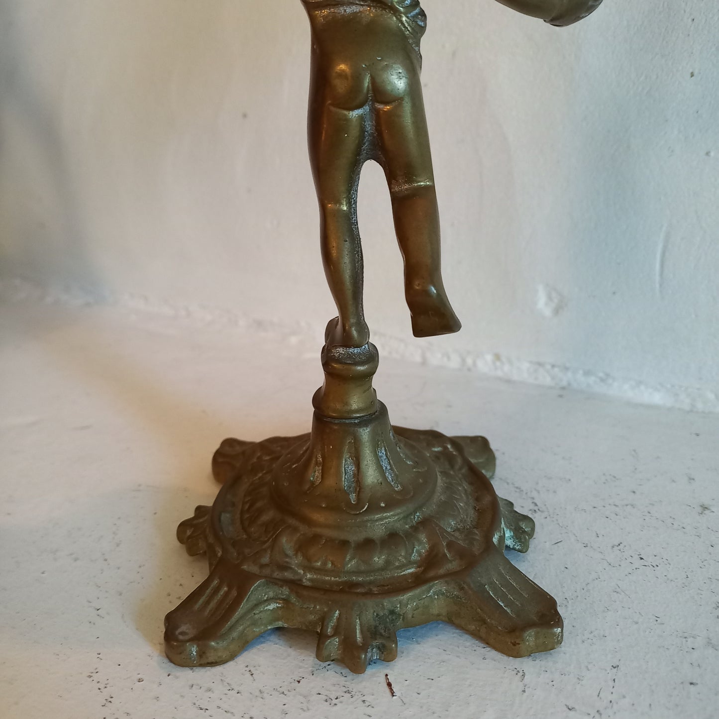Vintage brass cherub double candlestick holder