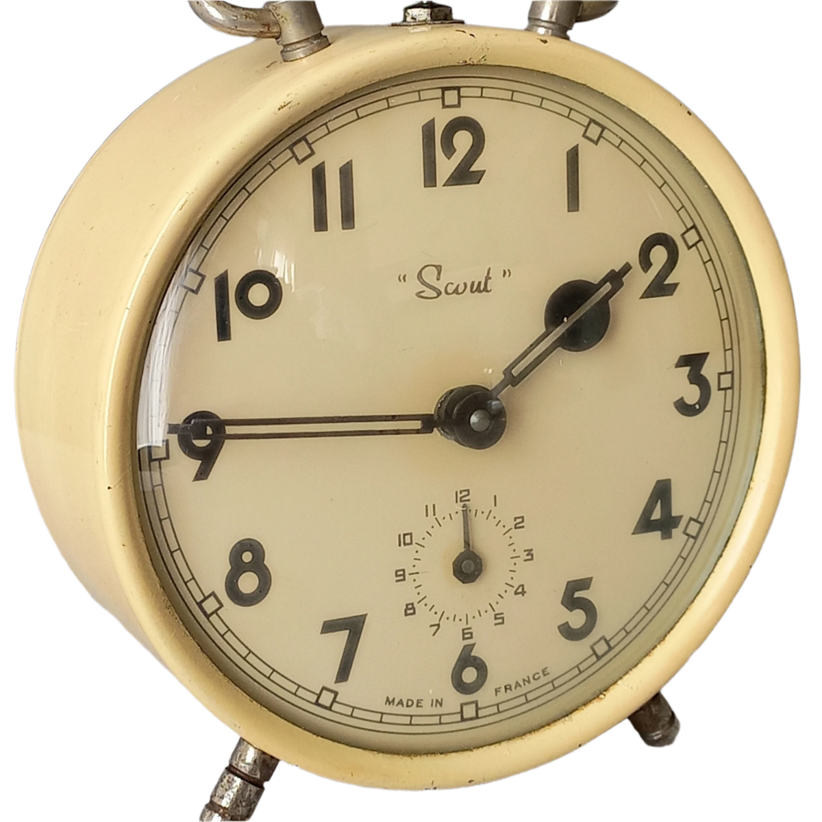 French vintage alarm clock with cream color case