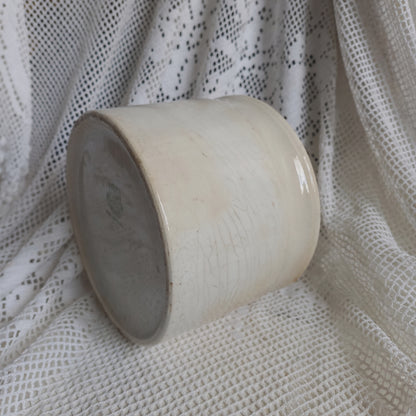 French antique white ironstone crock or jam pot stained and crazed