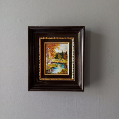 French vintage hand made enamel landscape painting wall hanging signed by artist