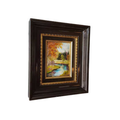 French vintage hand made enamel landscape painting wall hanging signed by artist