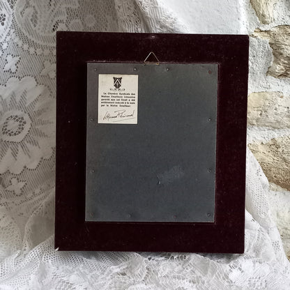 French vintage hand made enamel landscape painting wall hanging signed by artist