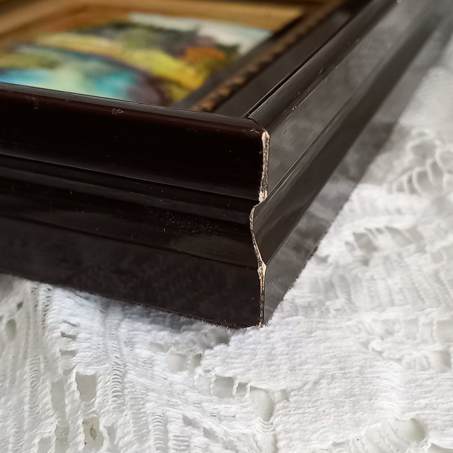 French vintage hand made enamel landscape painting wall hanging signed by artist