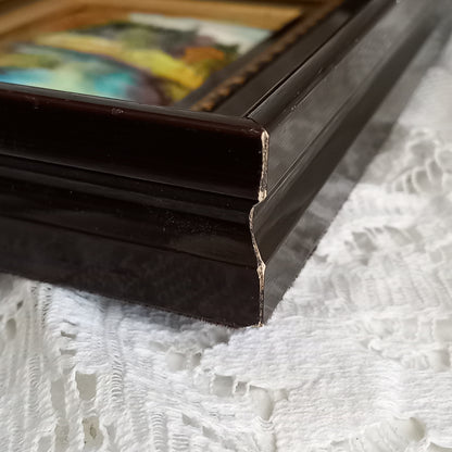 French vintage hand made enamel landscape painting wall hanging signed by artist