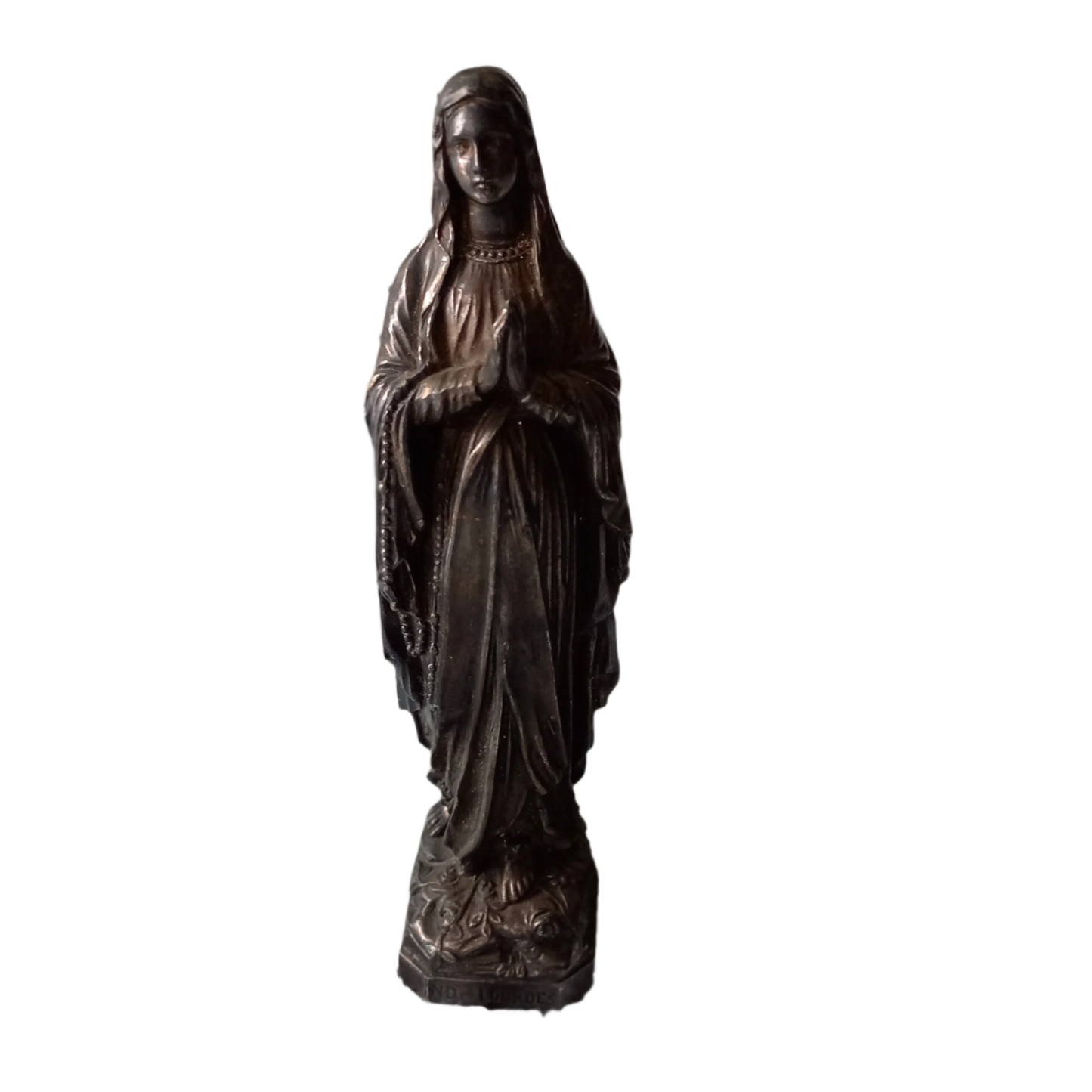 Small Virgin Mary religious figurine made from metal
