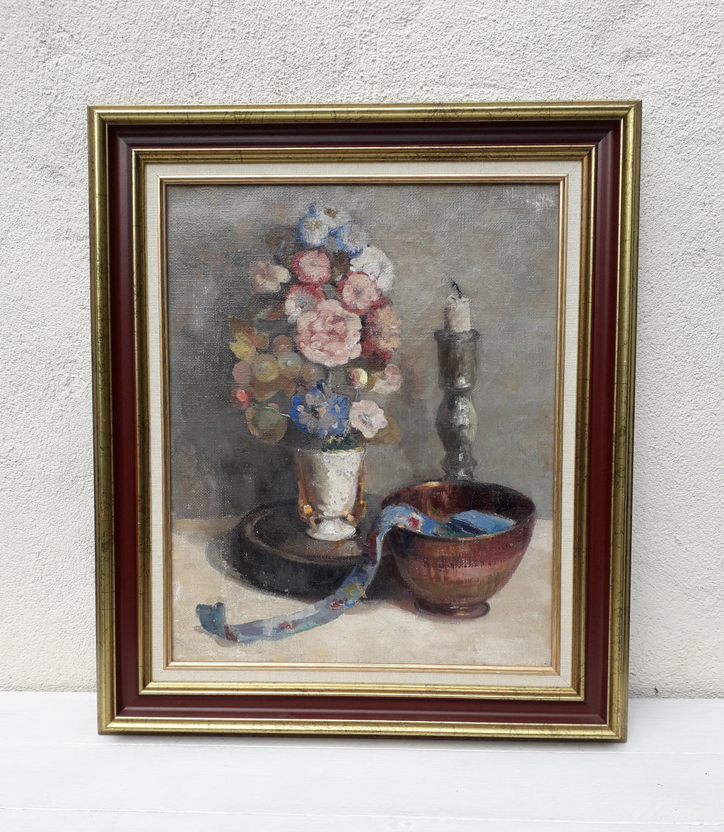 Original large French vintage/antique still life painting on canvas created with confident, thick oil paint and presented within a suitable although more modern frame - a beautiful piece of original art. On the back of the canvas frame someone has written 'Denis Bruneau ou Brunaud', so I assume he's the artist although I cannot see a signature to confirm this. In summary a really beautiful piece of original art bought at a French auction.