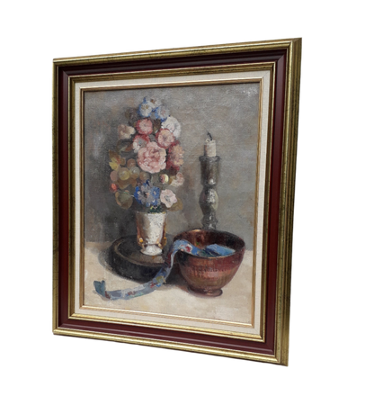 Original large French vintage/antique still life painting on canvas created with confident, thick oil paint and presented within a suitable although more modern frame - a beautiful piece of original art. On the back of the canvas frame someone has written 'Denis Bruneau ou Brunaud', so I assume he's the artist although I cannot see a signature to confirm this. In summary a really beautiful piece of original art bought at a French auction.