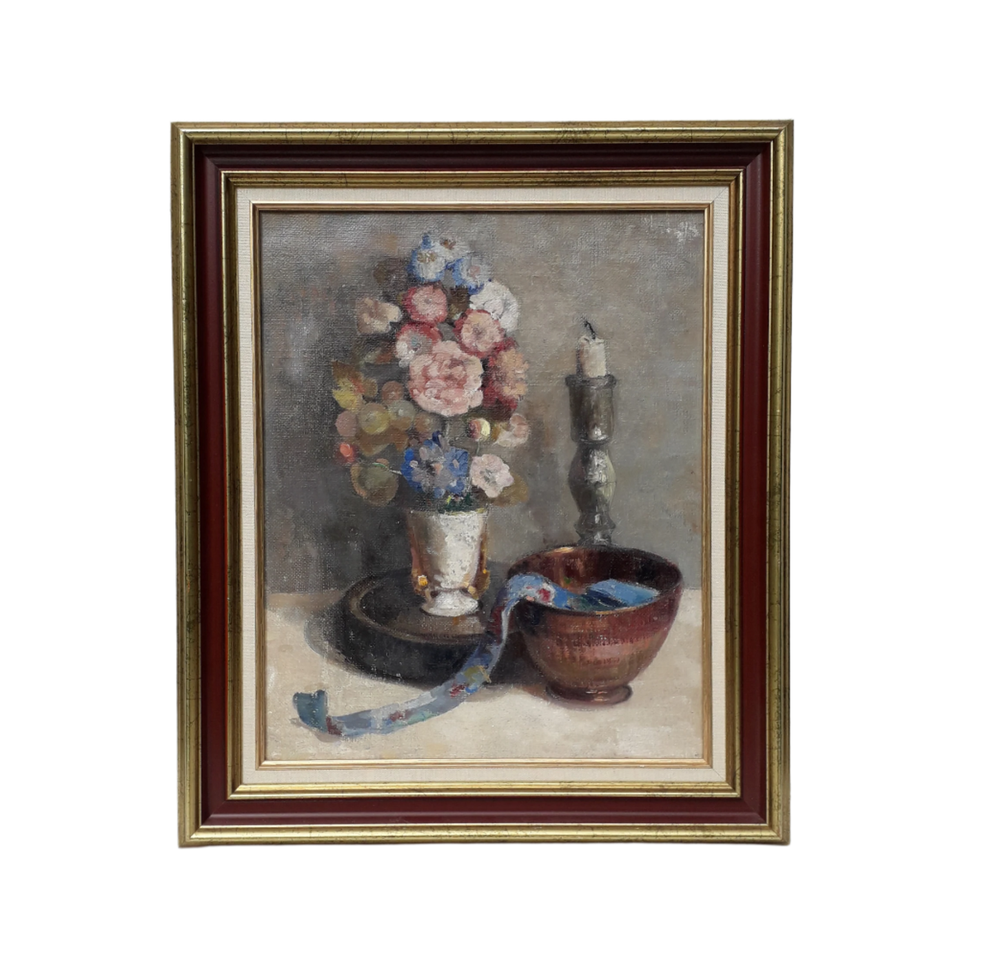 Original large French vintage/antique still life painting on canvas created with confident, thick oil paint and presented within a suitable although more modern frame - a beautiful piece of original art. On the back of the canvas frame someone has written 'Denis Bruneau ou Brunaud', so I assume he's the artist although I cannot see a signature to confirm this. In summary a really beautiful piece of original art bought at a French auction.