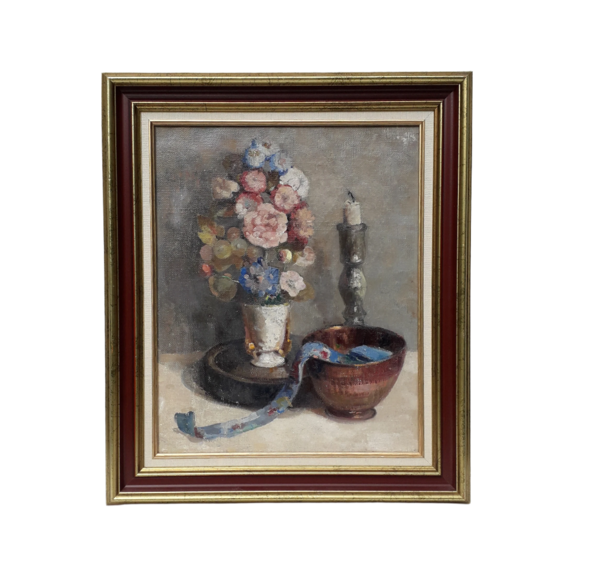 Original large French vintage/antique still life painting on canvas created with confident, thick oil paint and presented within a suitable although more modern frame - a beautiful piece of original art. On the back of the canvas frame someone has written 'Denis Bruneau ou Brunaud', so I assume he's the artist although I cannot see a signature to confirm this. In summary a really beautiful piece of original art bought at a French auction.