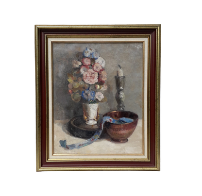 Original large French vintage/antique still life painting on canvas created with confident, thick oil paint and presented within a suitable although more modern frame - a beautiful piece of original art. On the back of the canvas frame someone has written 'Denis Bruneau ou Brunaud', so I assume he's the artist although I cannot see a signature to confirm this. In summary a really beautiful piece of original art bought at a French auction.