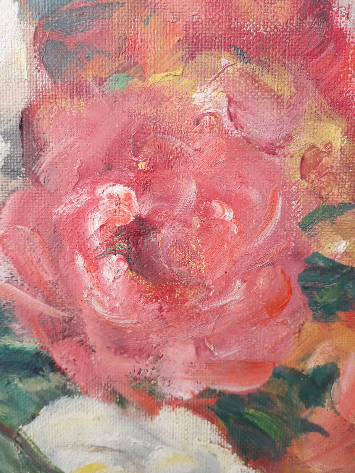 Vintage floral oil painting on stretched canvas