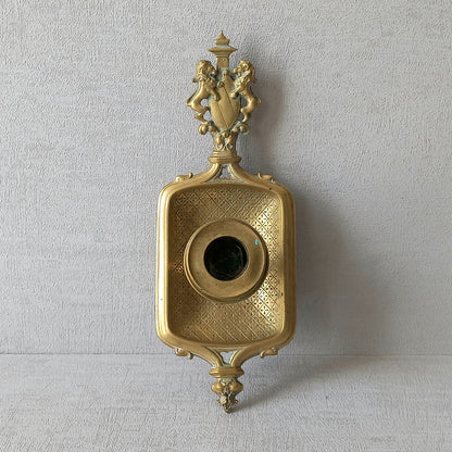 A French antique bronze/brass candle holder or chamber stick, a quality piece that is highly detailed with engraved patterns and a coat of arms with two lovely lions on the handle! This is a heavy piece for its small size and will make super home decor in any interior.