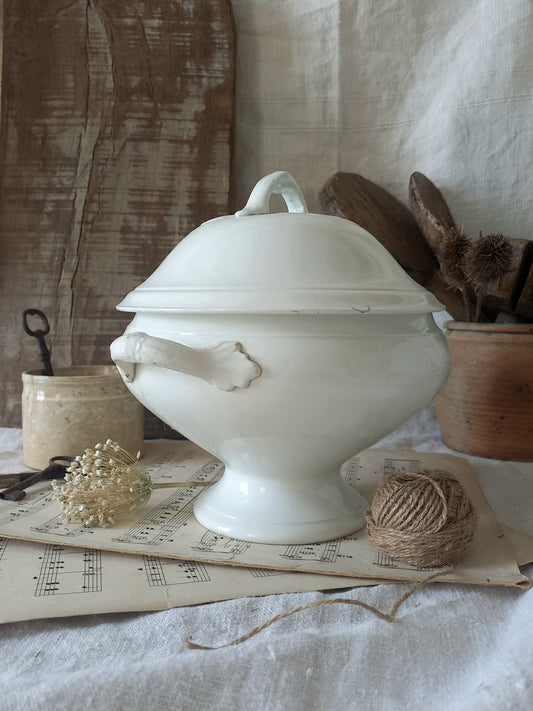 French Antique White Ironstone Soup Tureen