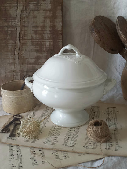 French Antique White Ironstone Soup Tureen
