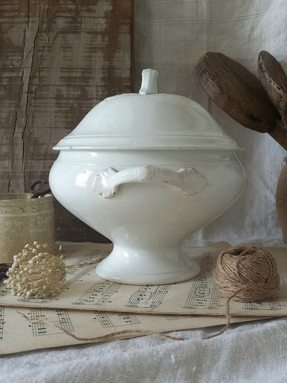 French Antique White Ironstone Soup Tureen